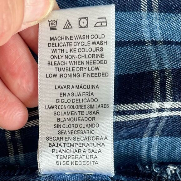 💠 Billy T Izzy Pleat Shirt Blue Scotch Plaid Size L - Picture 10 of 11